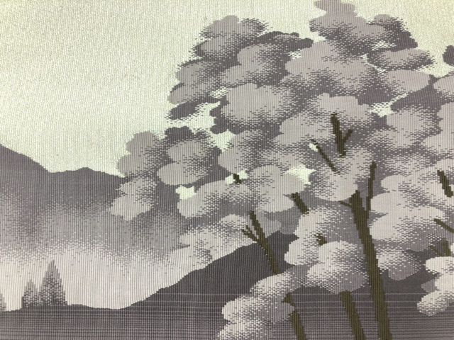 JAPANESE KIMONO / ANTIQUE NAGOYA OBI / WOVEN MOUNTAIN & TREE